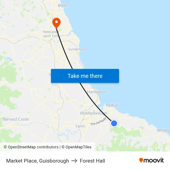 Market Place, Guisborough to Forest Hall map