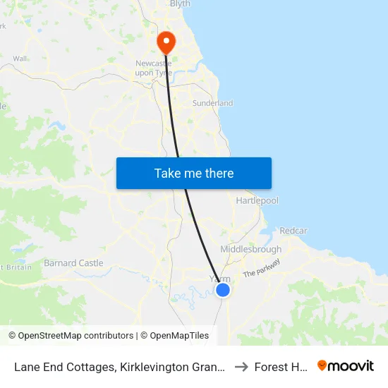 Lane End Cottages, Kirklevington Grange to Forest Hall map