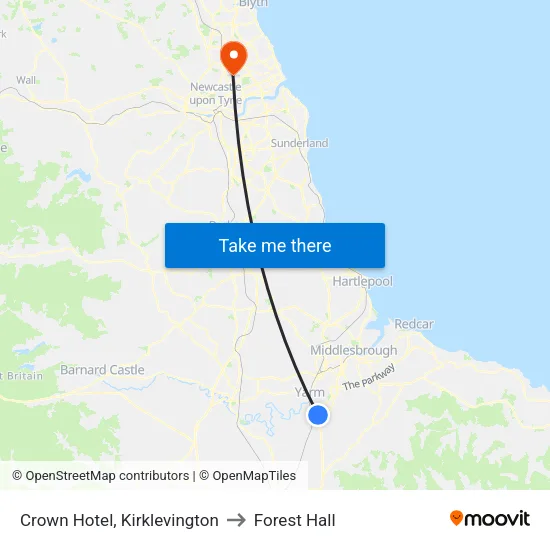 Crown Hotel, Kirklevington to Forest Hall map
