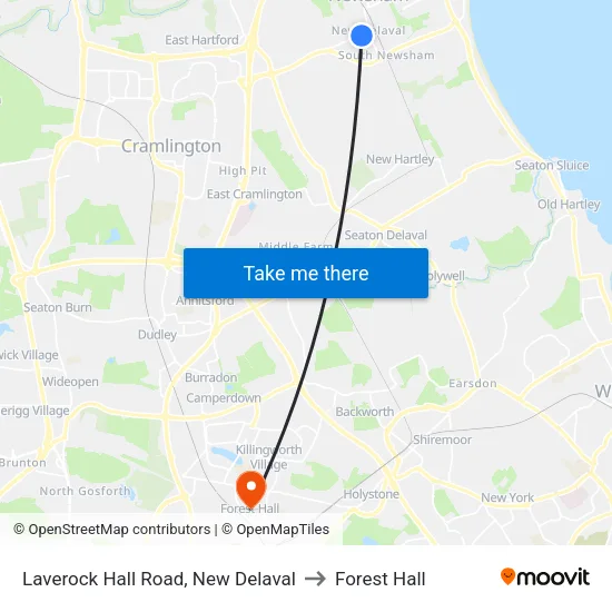 Laverock Hall Road, New Delaval to Forest Hall map