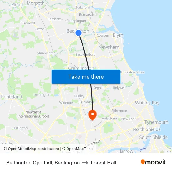 Bedlington Opp Lidl, Bedlington to Forest Hall map