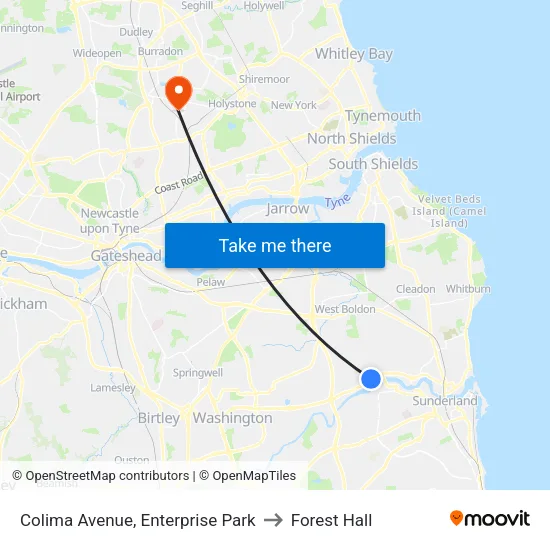 Colima Avenue, Enterprise Park to Forest Hall map