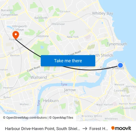 Harbour Drive-Haven Point, South Shields to Forest Hall map
