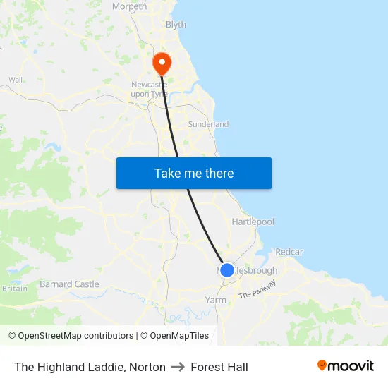 The Highland Laddie, Norton to Forest Hall map