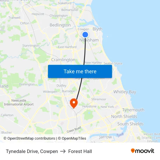 Tynedale Drive, Cowpen to Forest Hall map