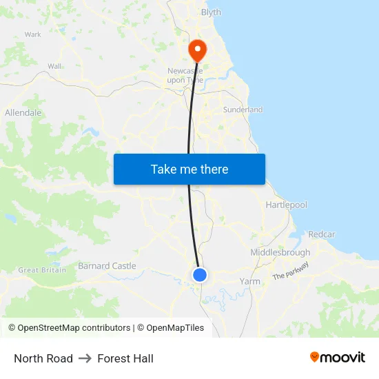 North Road to Forest Hall map