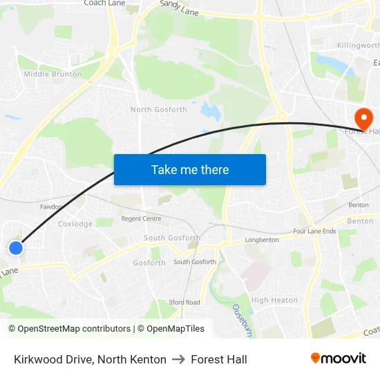 Kirkwood Drive, North Kenton to Forest Hall map