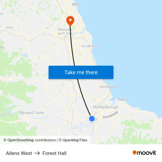 Allens West to Forest Hall map