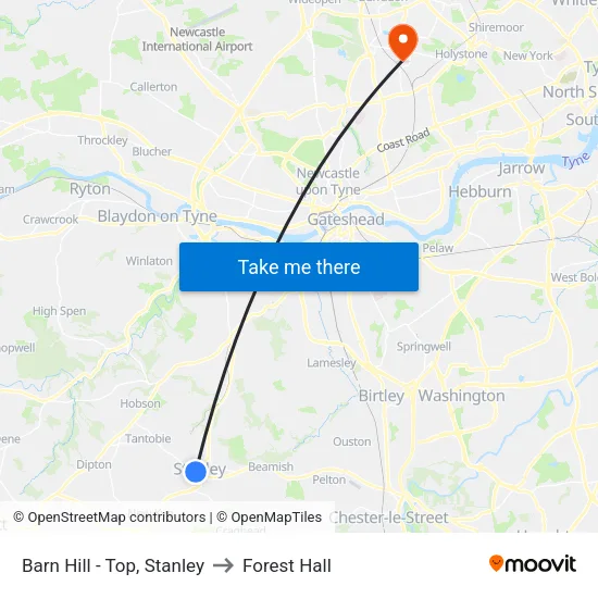Barn Hill - Top, Stanley to Forest Hall map