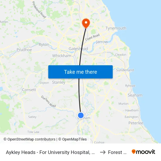 Aykley Heads - For University Hospital, Durham to Forest Hall map