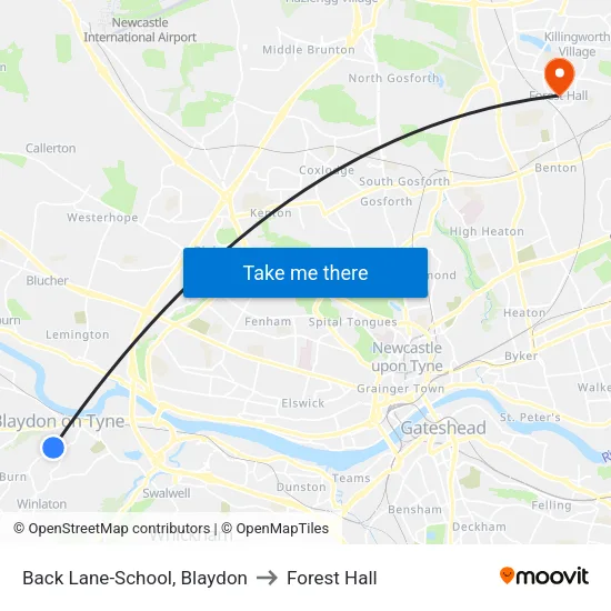 Back Lane-School, Blaydon to Forest Hall map
