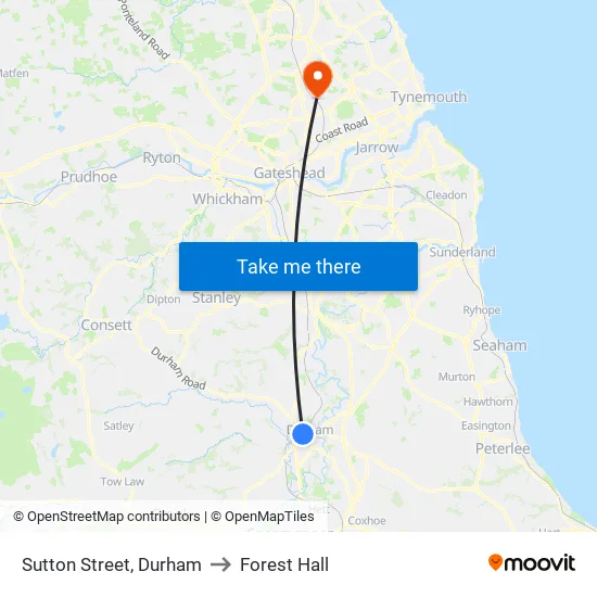 Sutton Street, Durham to Forest Hall map