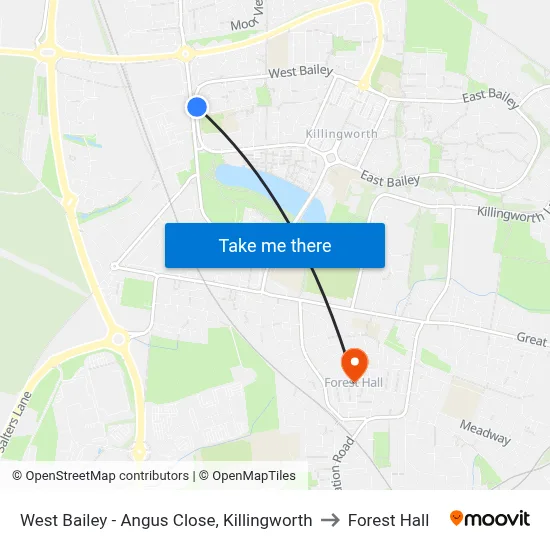 West Bailey - Angus Close, Killingworth to Forest Hall map