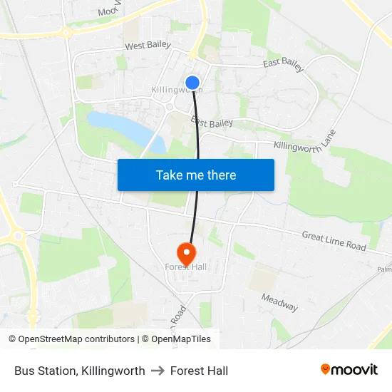 Bus Station, Killingworth to Forest Hall map