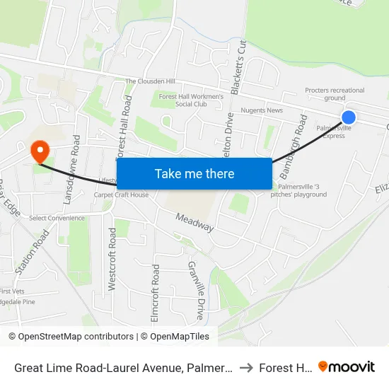 Great Lime Road-Laurel Avenue, Palmersville to Forest Hall map