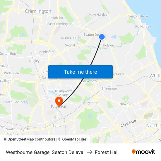 Westbourne Garage, Seaton Delaval to Forest Hall map