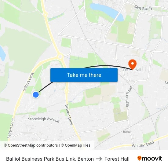 Balliol Business Park Bus Link, Benton to Forest Hall map
