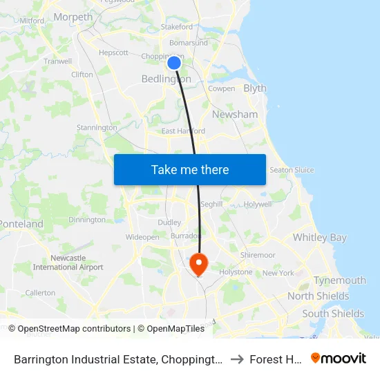 Barrington Industrial Estate, Choppington to Forest Hall map