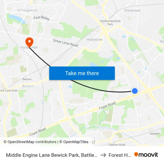 Middle Engine Lane Bewick Park, Battle Hill to Forest Hall map