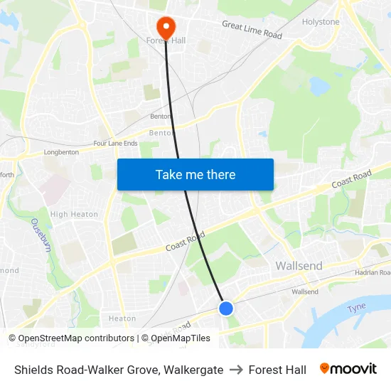Shields Road-Walker Grove, Walkergate to Forest Hall map