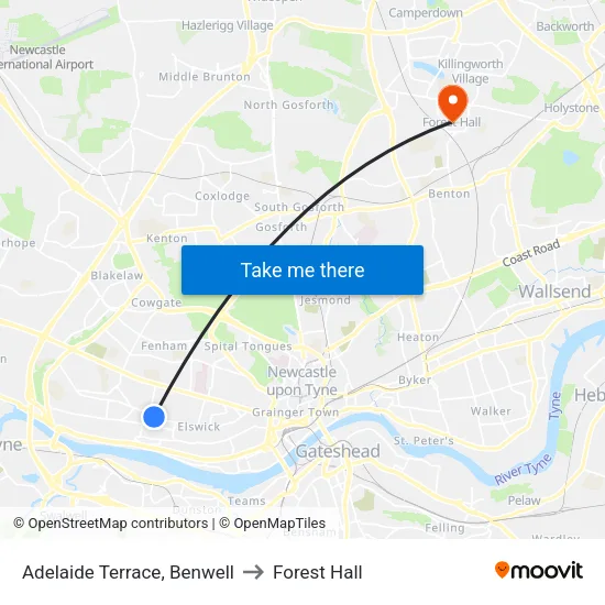Adelaide Terrace, Benwell to Forest Hall map