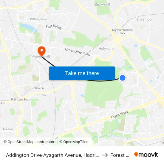 Addington Drive-Aysgarth Avenue, Hadrian Park to Forest Hall map