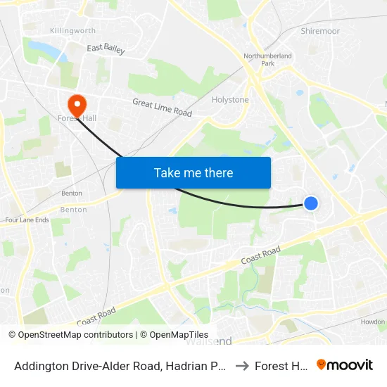 Addington Drive-Alder Road, Hadrian Park to Forest Hall map