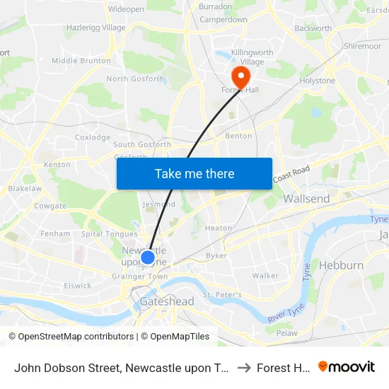 John Dobson Street, Newcastle upon Tyne to Forest Hall map