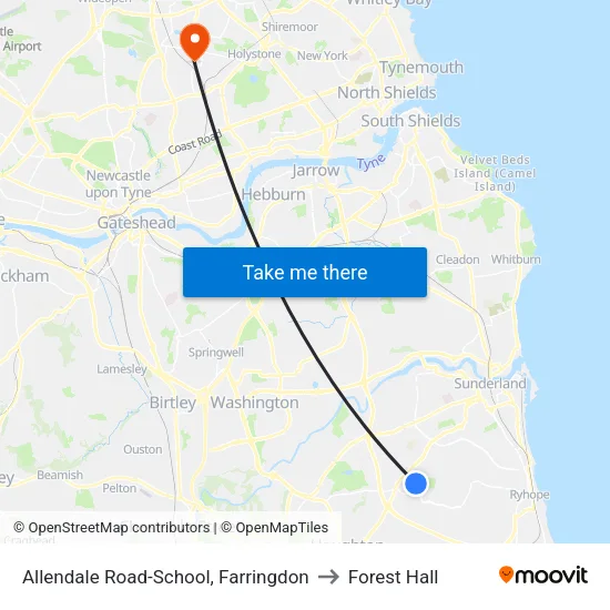 Allendale Road-School, Farringdon to Forest Hall map