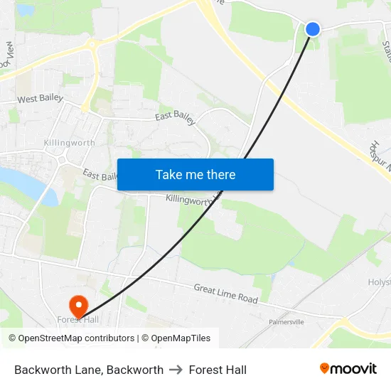 Backworth Lane, Backworth to Forest Hall map