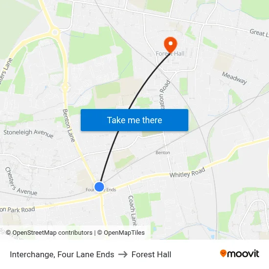 Interchange, Four Lane Ends to Forest Hall map