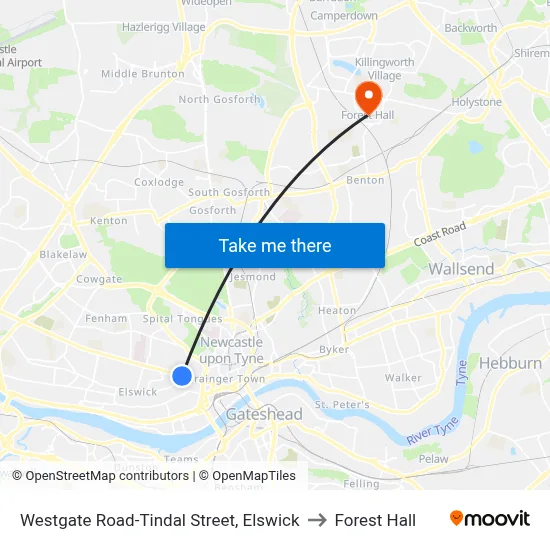 Westgate Road-Tindal Street, Elswick to Forest Hall map