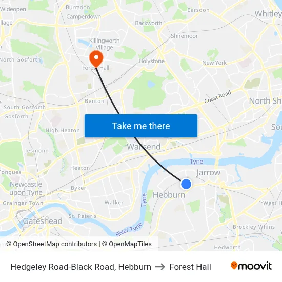 Hedgeley Road-Black Road, Hebburn to Forest Hall map