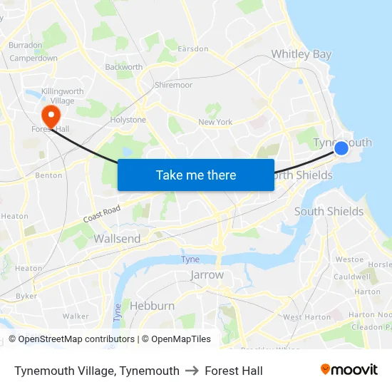 Tynemouth Village, Tynemouth to Forest Hall map