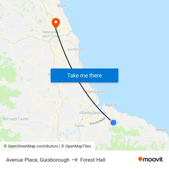 Avenue Place, Guisborough to Forest Hall map