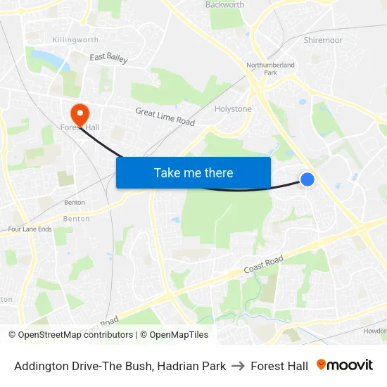 Addington Drive-The Bush, Hadrian Park to Forest Hall map