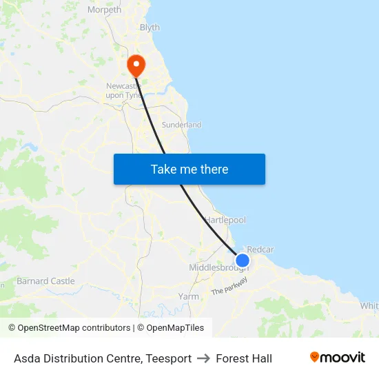 Asda Distribution Centre, Teesport to Forest Hall map