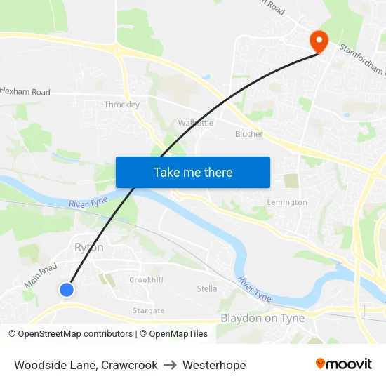 Woodside Lane, Crawcrook to Westerhope map
