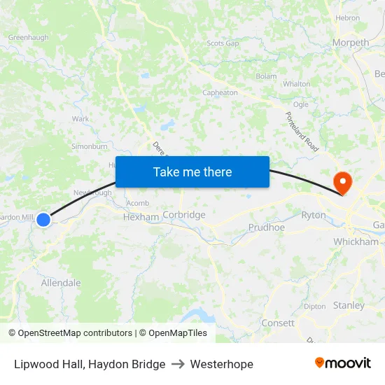 Lipwood Hall, Haydon Bridge to Westerhope map