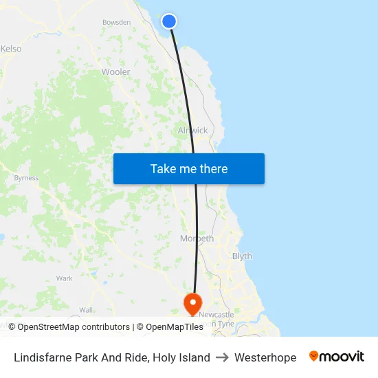 Lindisfarne Park And Ride, Holy Island to Westerhope map