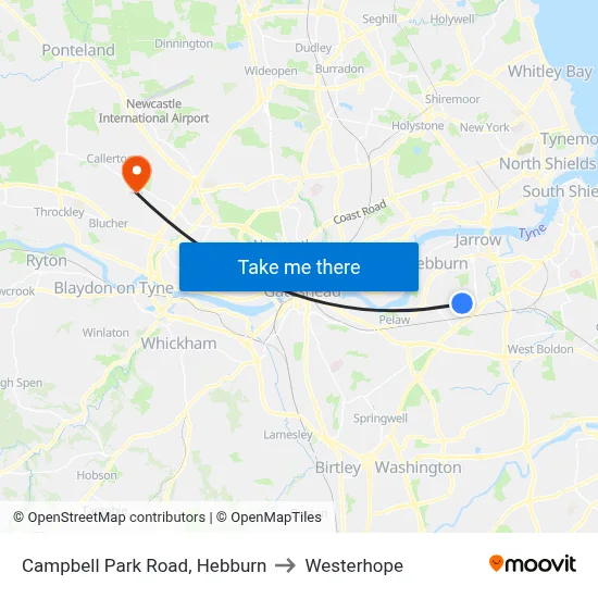 Campbell Park Road, Hebburn to Westerhope map