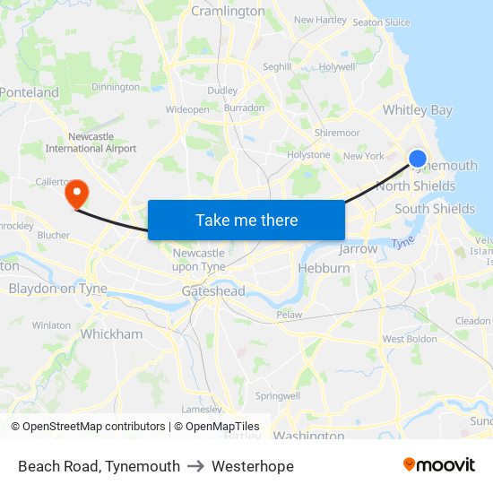 Beach Road, Tynemouth to Westerhope map