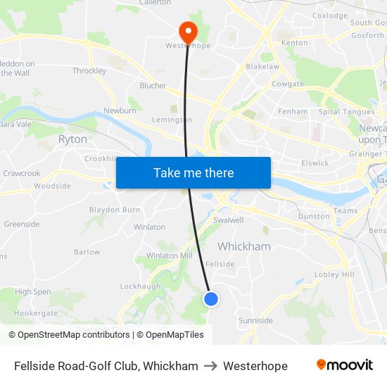 Fellside Road-Golf Club, Whickham to Westerhope map