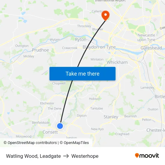Watling Wood, Leadgate to Westerhope map