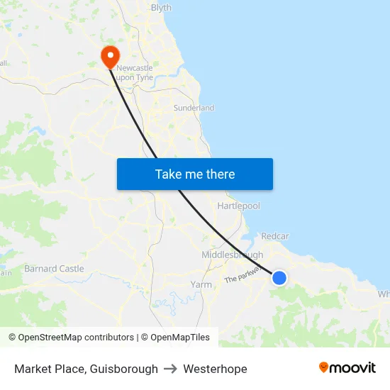 Market Place, Guisborough to Westerhope map