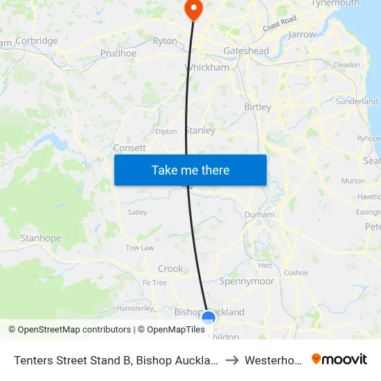 Tenters Street Stand B, Bishop Auckland to Westerhope map