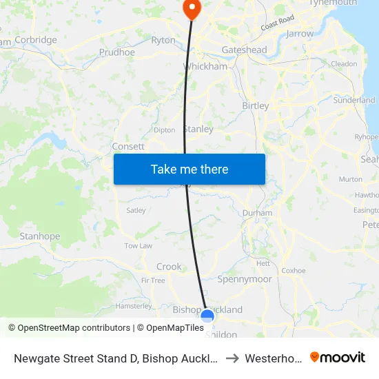Newgate Street Stand D, Bishop Auckland to Westerhope map