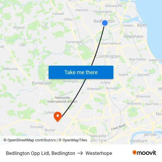 Bedlington Opp Lidl, Bedlington to Westerhope map