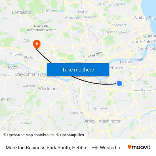 Monkton Business Park South, Hebburn to Westerhope map