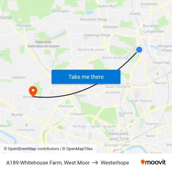 A189-Whitehouse Farm, West Moor to Westerhope map